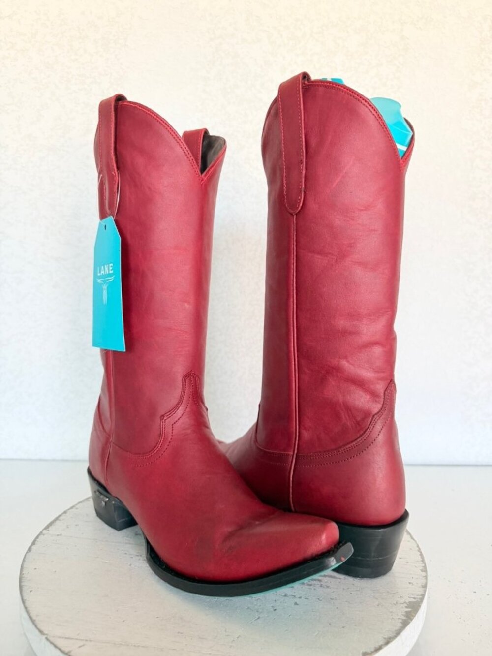 Lane EMMA JANE Red Cowboy Boots Womens 7.5 Western Leather Mid Calf Snip Toe